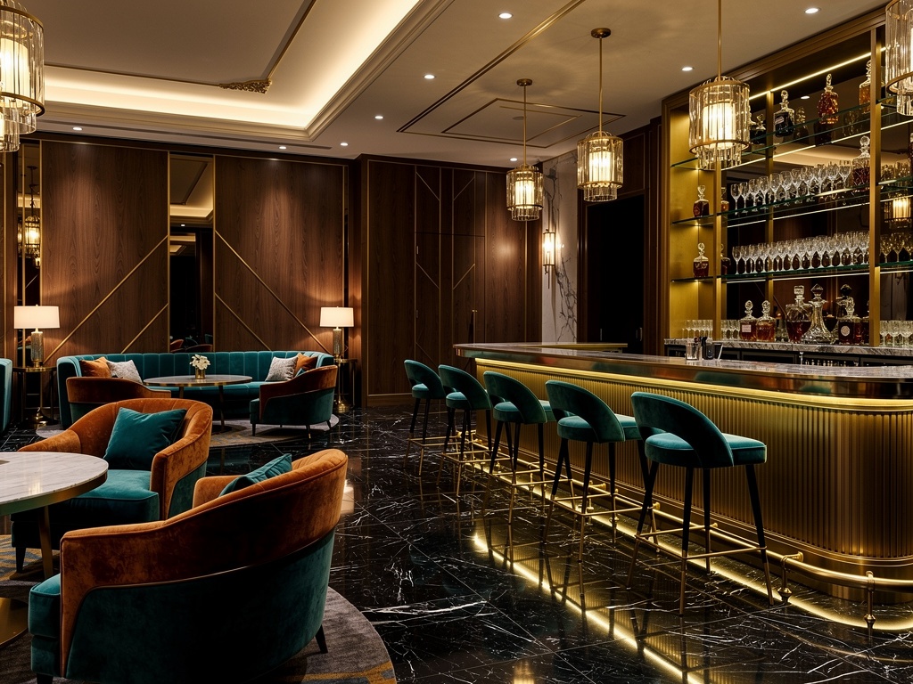 Luxury casino VIP lounge with teal velvet and copper accents